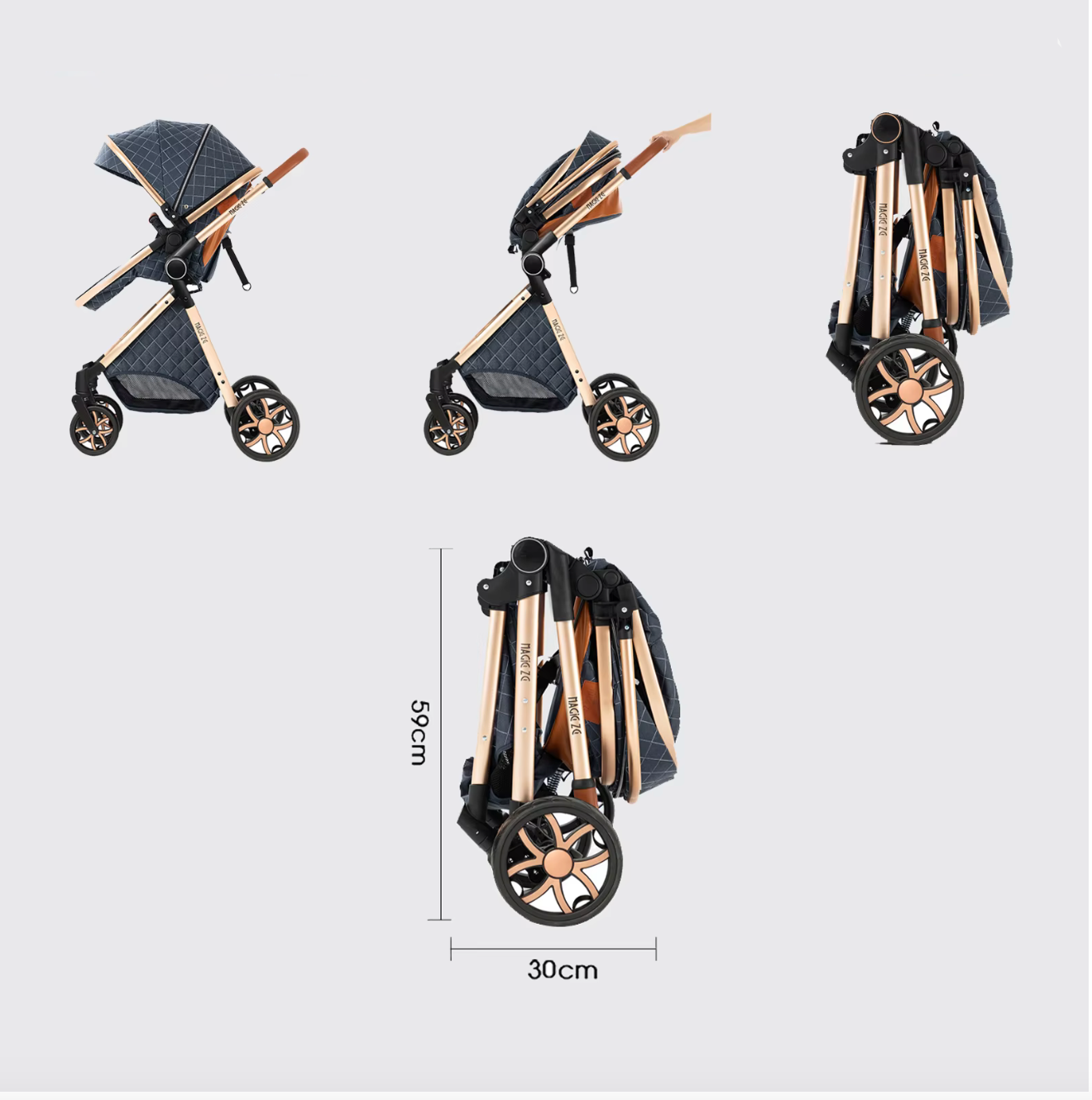 Poussette 3en1 Nacelle Siège Auto Pliable 1 Main